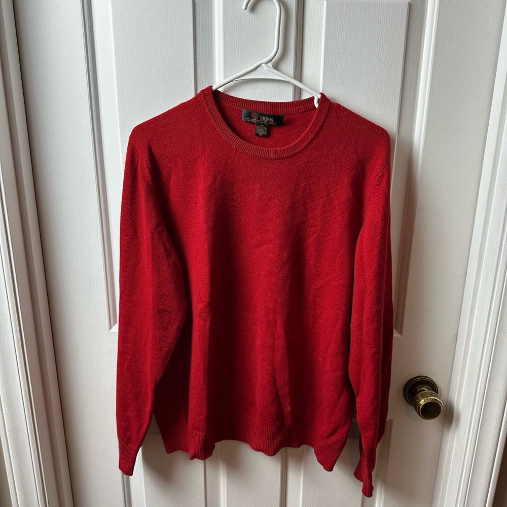 Erdos 100% Cashmere Red Crewneck Sweater DISTRESSED HAS SOME PINPOINT HOLES